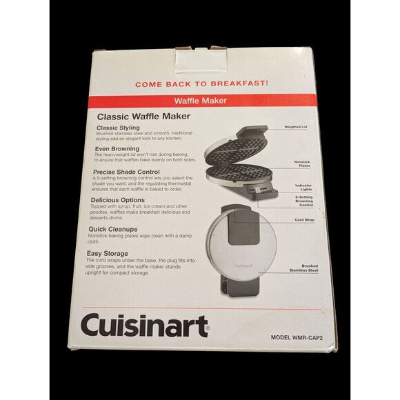 Cuisinart WMR-CAP2 Round Classic Waffle Maker 5-Setting Nonstick Quick Heat Up - Picture 3 of 6